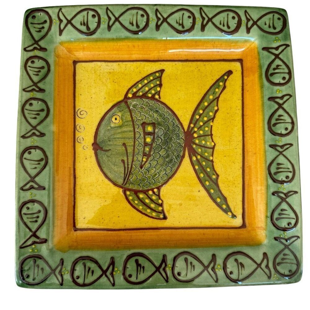 European handmade hand painted ceramic wall decor plate fish size 12x12 - Picture 3 of 5